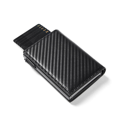 carbon fiber large capacity automatic aluminum box anti theft swiping multiple card slots tri fold card holder wallet