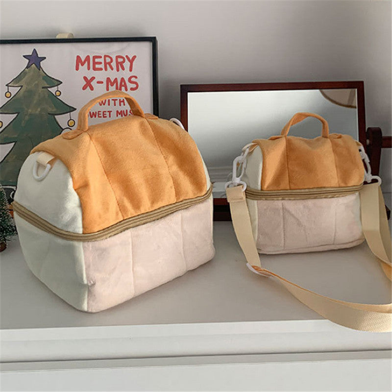 cute toast bread cosmetic bag large capacity ins style good looking portable storage bag portable cross body camera bag