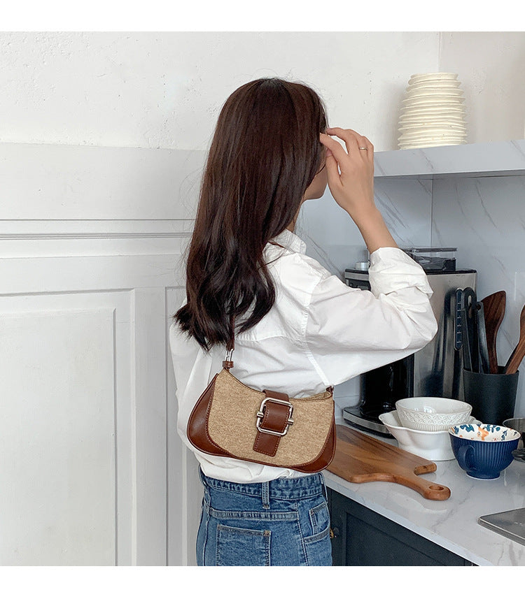 retro underarm high grade stitching baguette bag