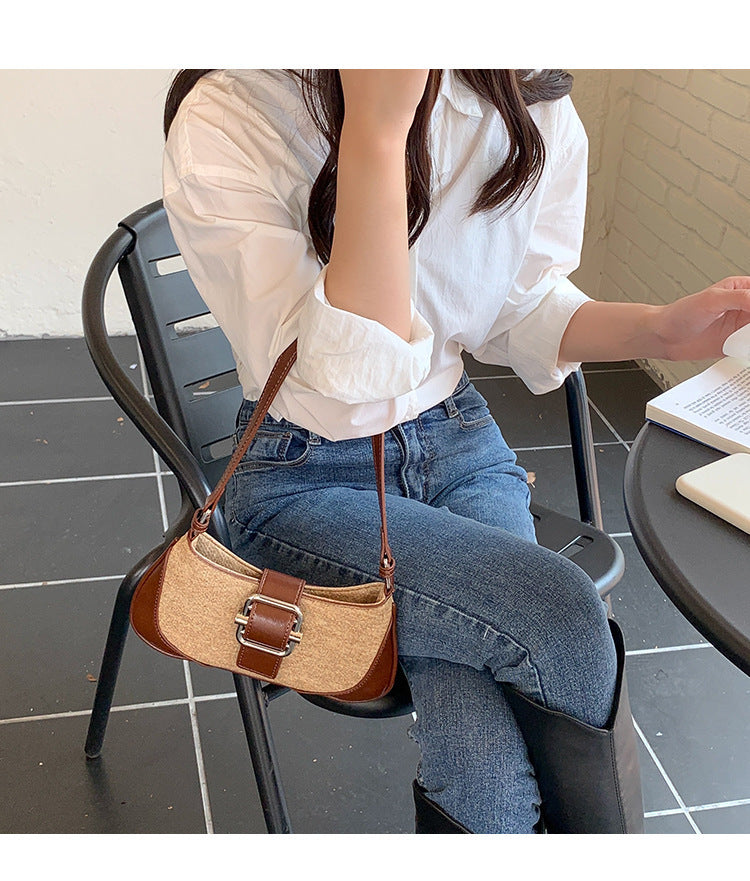 retro underarm high grade stitching baguette bag