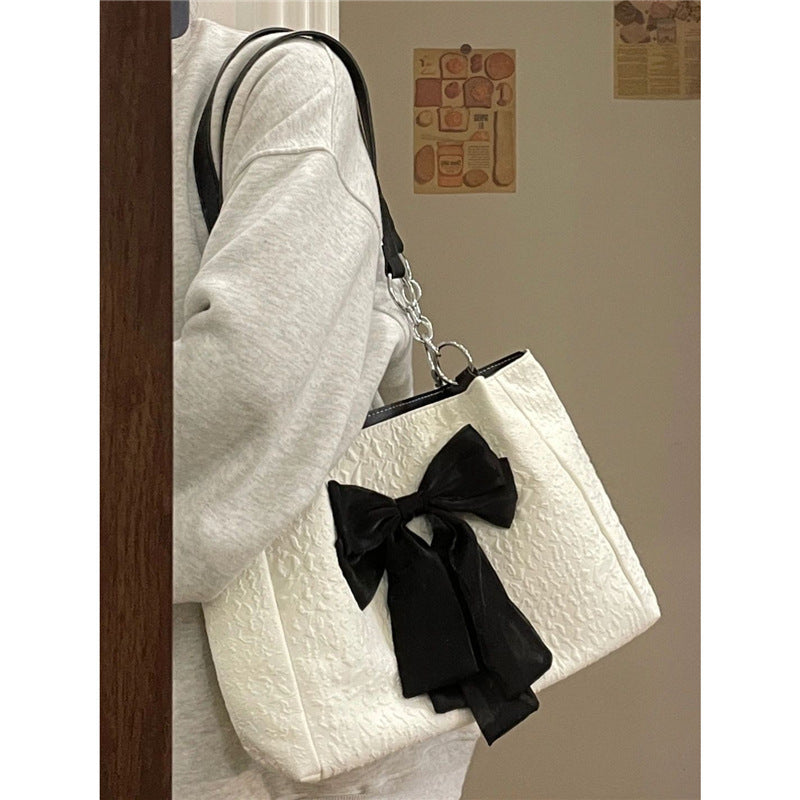 bow tote large capacity canvas shoulder bag