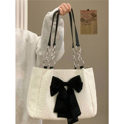 bow tote large capacity canvas shoulder bag