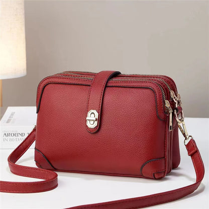 multi layer lychee pattern simple texture soft leather western style multi functional shoulder crossbody small square bag