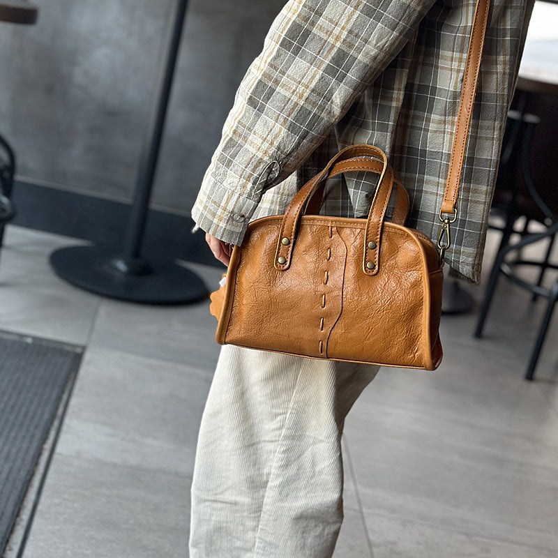 portable crossbody lightweight simple retro literary womens cow leather bag
