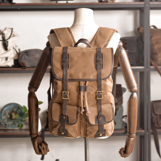 travel backpack canvas stitching crazy horse leather