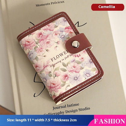 womens flower oil painting retro style large capacity card holder