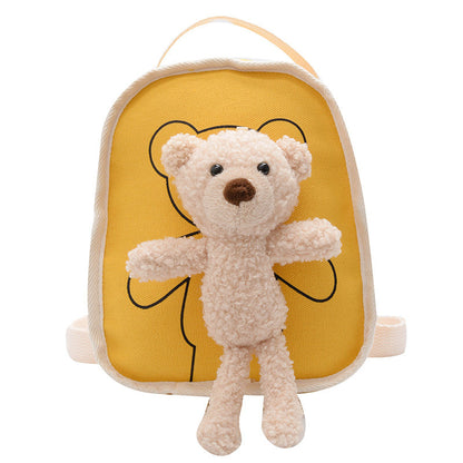 cute bear doll mini canvas kindergarten backpack