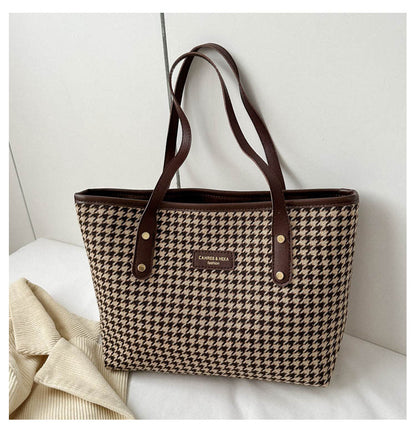 houndstooth shoulder bag winter fashion commuting handbags women large capacity totes casual shopping bag