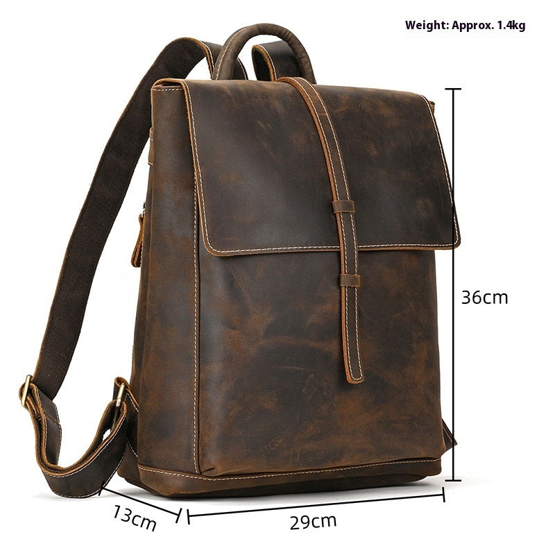 crazy horse leather backpack mens retro outdoor bag