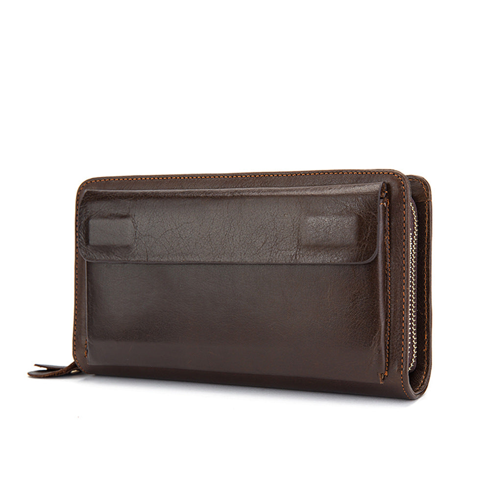 first layer cowhide clutch double layer zipper wallet