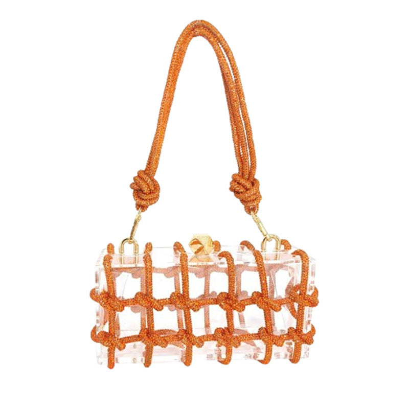 new acrylic box pack hand woven drill rope dinner bag