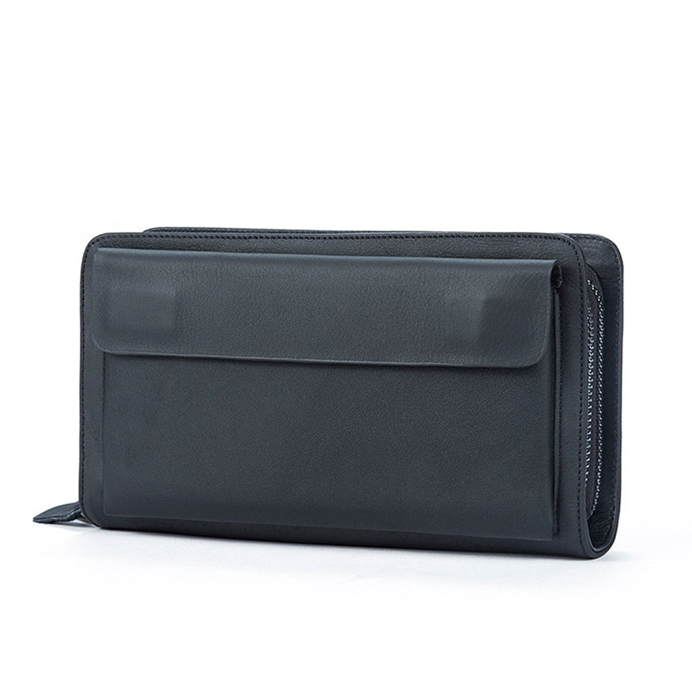 first layer cowhide clutch double layer zipper wallet