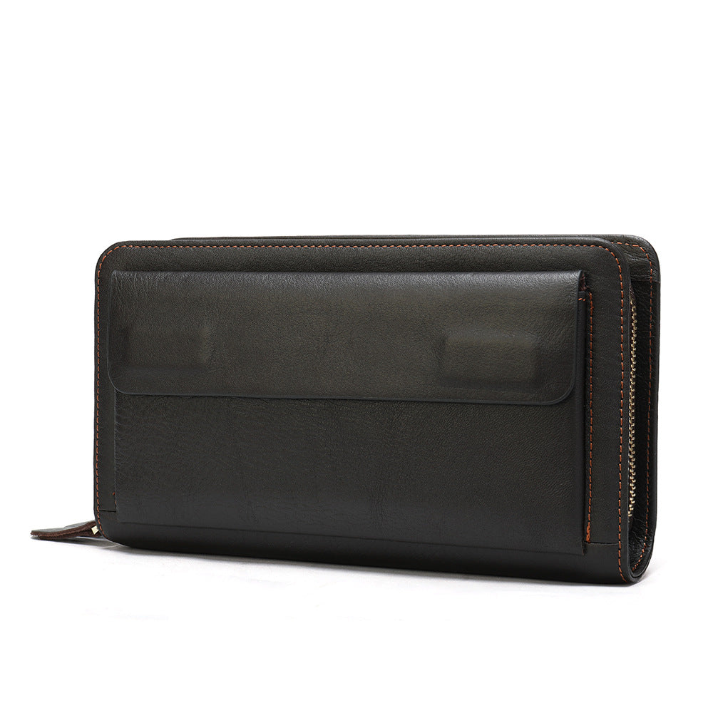 first layer cowhide clutch double layer zipper wallet