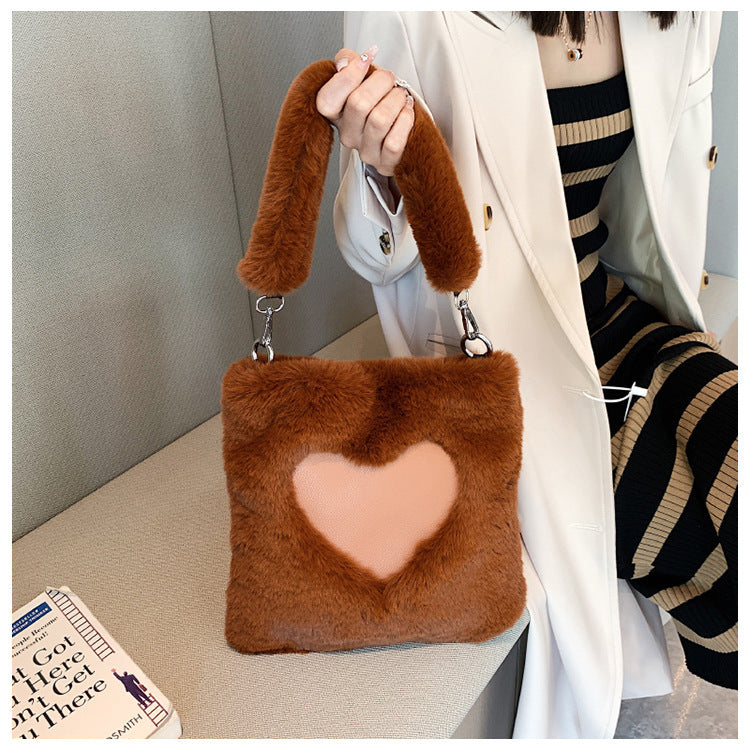 love handbags winter plush shoulder bags for women