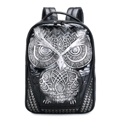 womens bag fashion sports pu backpack owl 3d animal head student computer bag