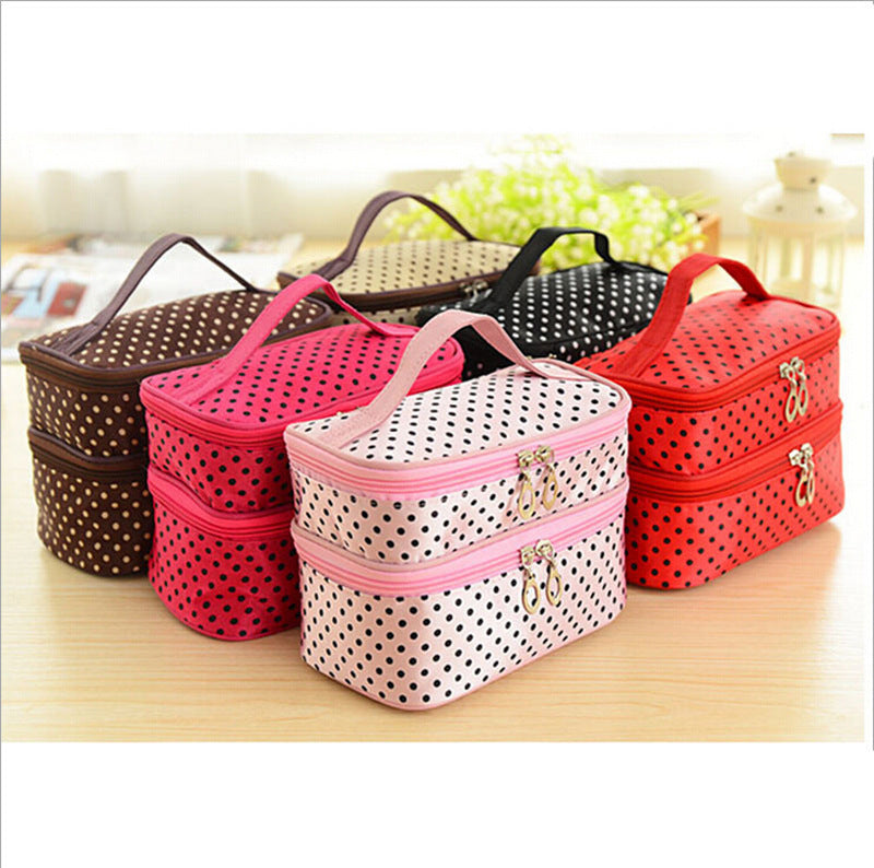 double layer cosmetic bag with large capacity to receive wave point cosmetic bag wash rinse bag