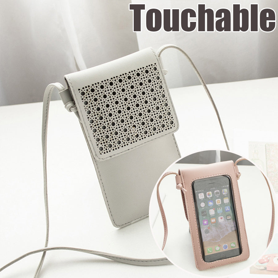 cross body mobile phone bag touching screen clear window mini purse cell phone bag pouch din889