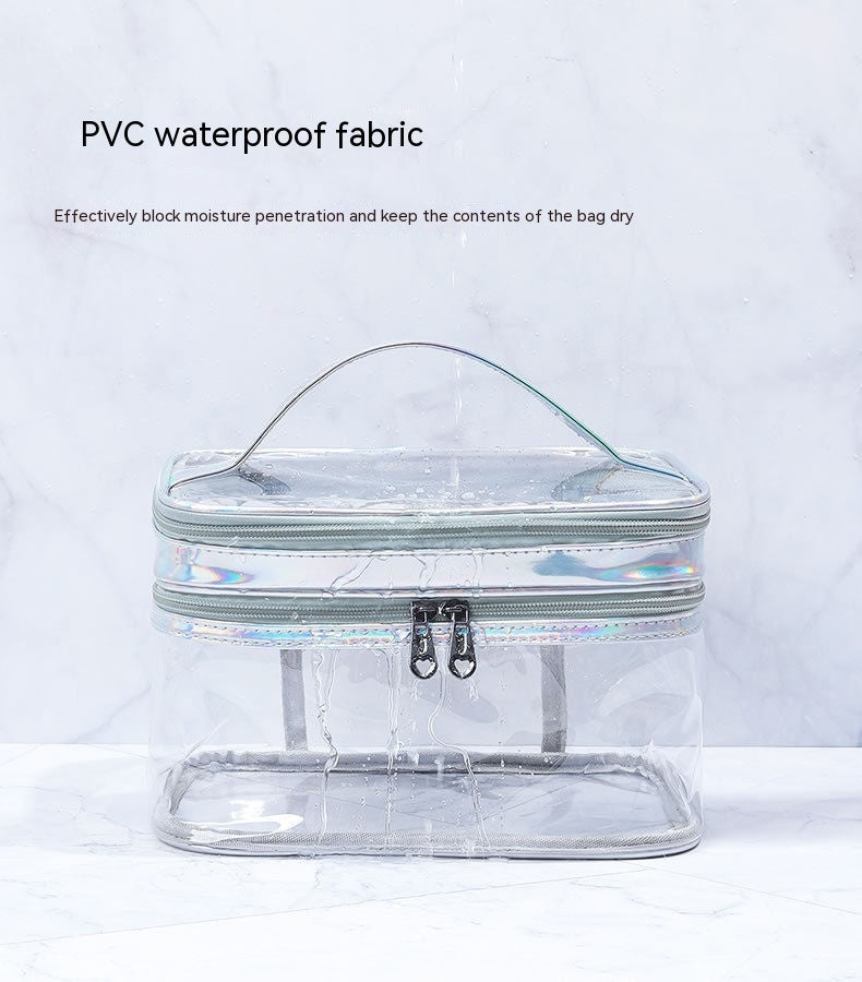 double layer transparent cosmetic bag large capacity dry wet separation