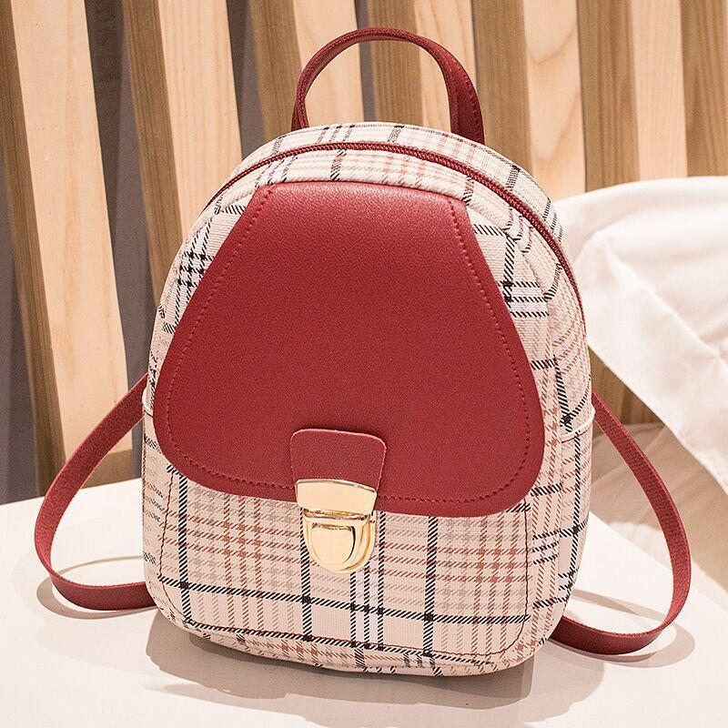 ladies check lock small backpack one shoulder diagonal handbag coin purse