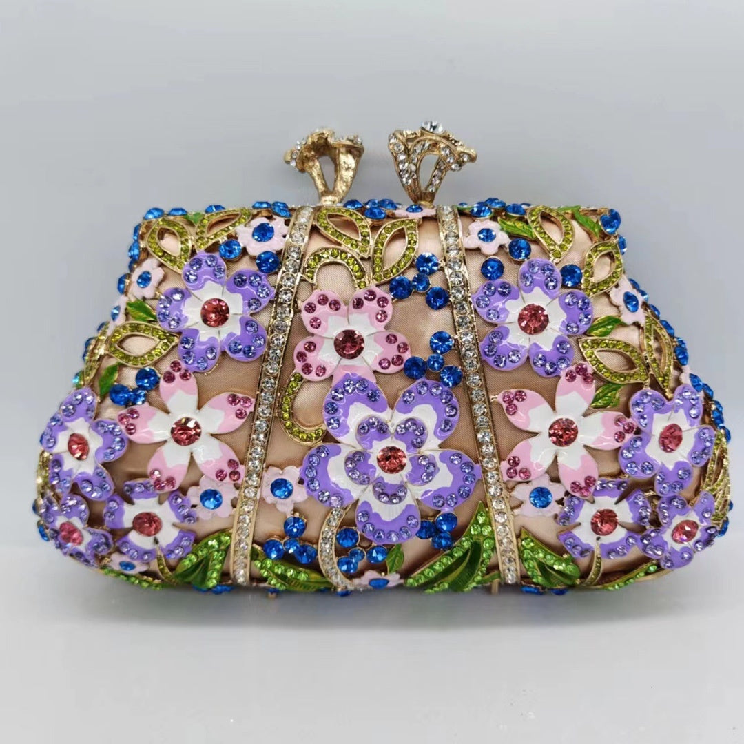 dripping oil diamond evening bag enamel color flower clutch