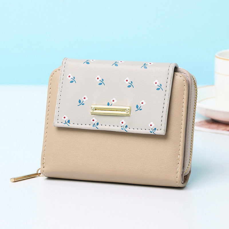 new short women print wallets splicing zipper ladies coin purse