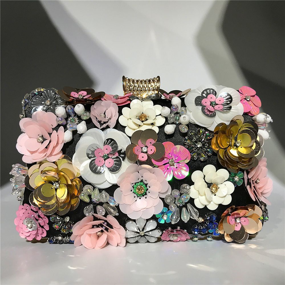 ladies handmade colorful flower beaded bag