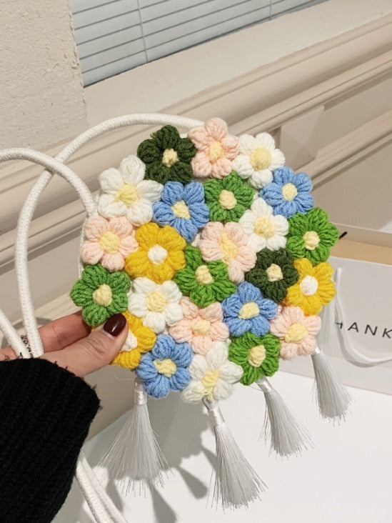 ethnic fluffy bag for women 2025 new fashion trend floral small round bag stylish and versatile can be worn on one shoulder or cross body