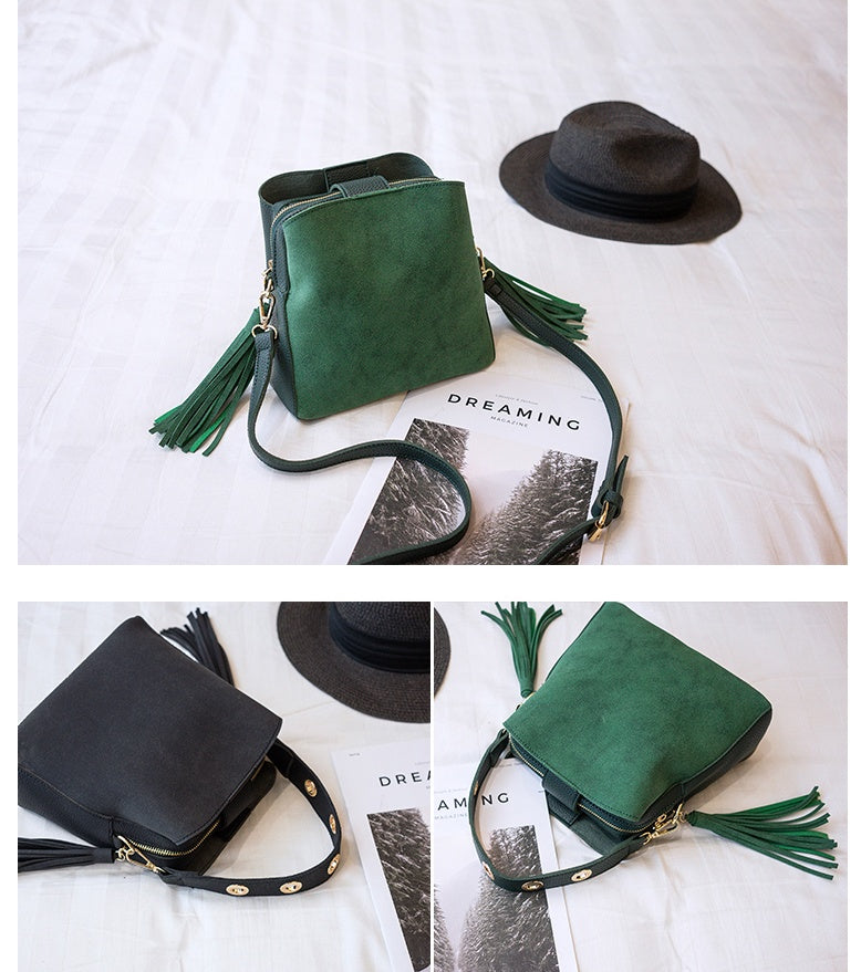 spring-new-frosted-tassel-bucket-bag-korean-version-of-the-wild-shoulder-bag-female-handkerchief-retro-messenger