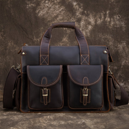 leather mens retro portable briefcase