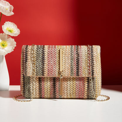 fashion crossbody bag straw lock closure simple small square bag