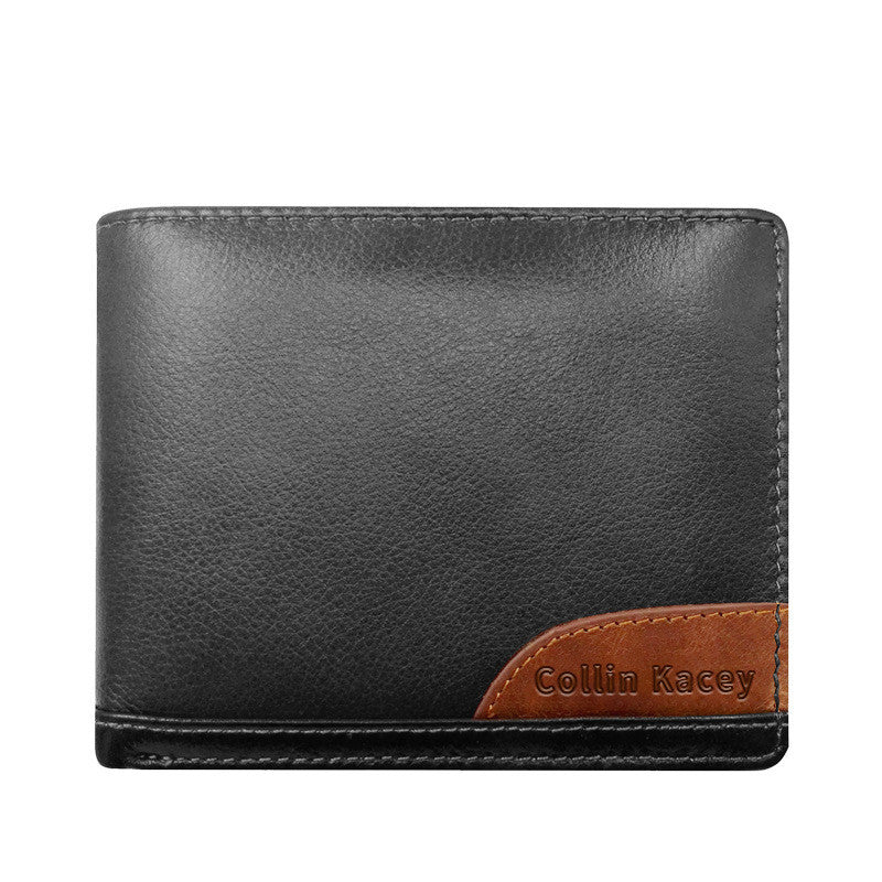 mens cowhide bag fashion short wallet multi card wallet