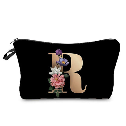 creative portable toiletry black background gold letter printing makeup storage bag