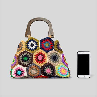 spring and summer new grandma plaid women bamboo handle patchwork retro contrast color cotton braided handbag