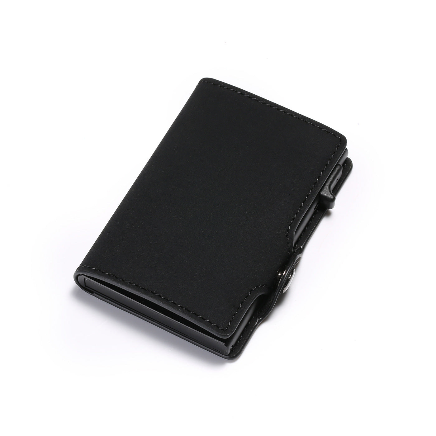 retro style horse leather aluminum alloy side push test card holder wallet