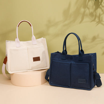 new canvas shoulder bag women large capacity multi pocket handbags casual crossbody shopper bags for students