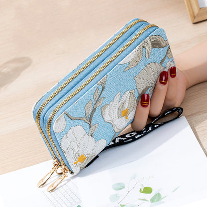 long double zipper flower large capacity wallet