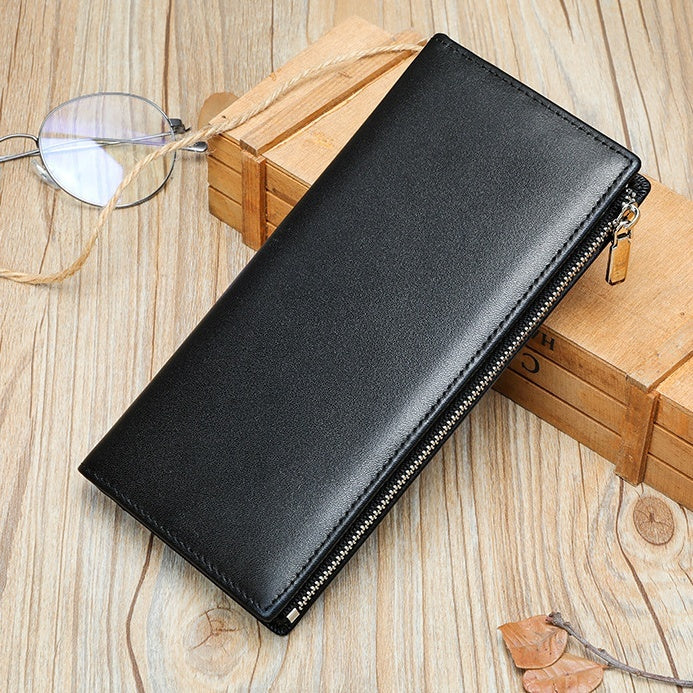 handmade cowhide wallet mens top layer leather zipper anti theft swiping large capacity