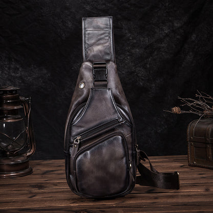 mens simple top layer cowhide chest bag
