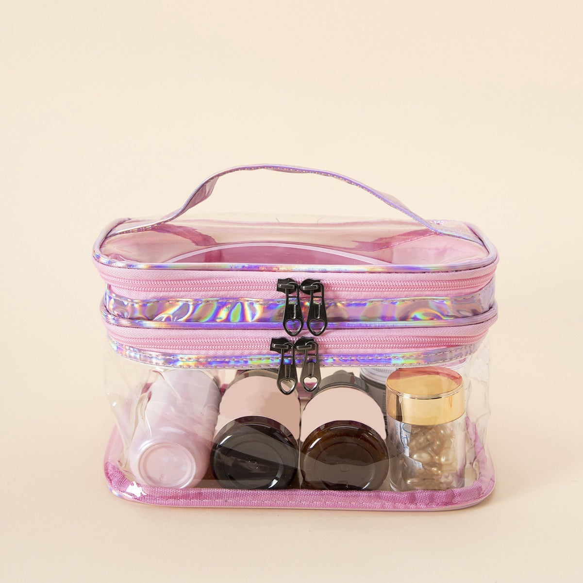 double layer transparent cosmetic bag large capacity dry wet separation