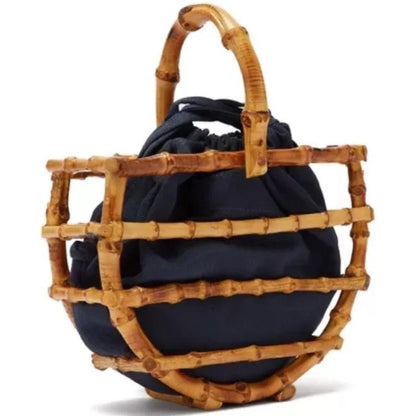 womens ancient style handmade tassel bamboo bucket holiday semicircle bamboo handbag