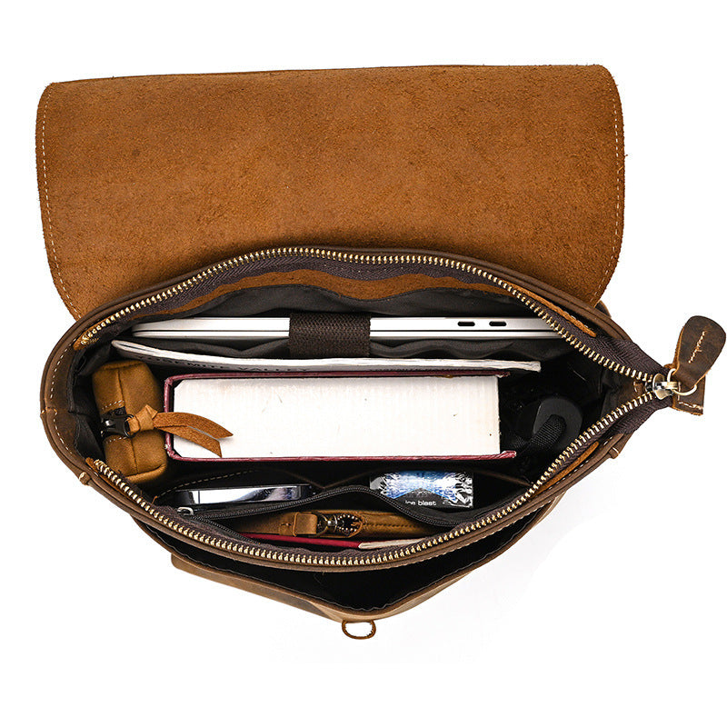 crazy horse leather backpack mens retro outdoor bag