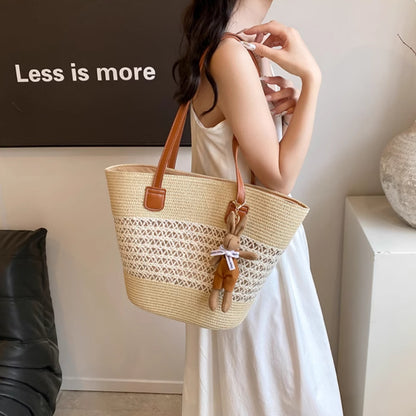 tote seaside large capacity woven shoulder bag rattan woven