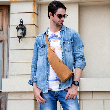 european and american retro mens chest bag crazy horseskin