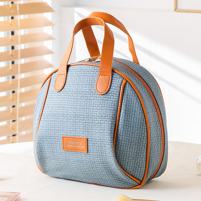 pu woven pattern cosmetic capacity portable storage bag double zipper