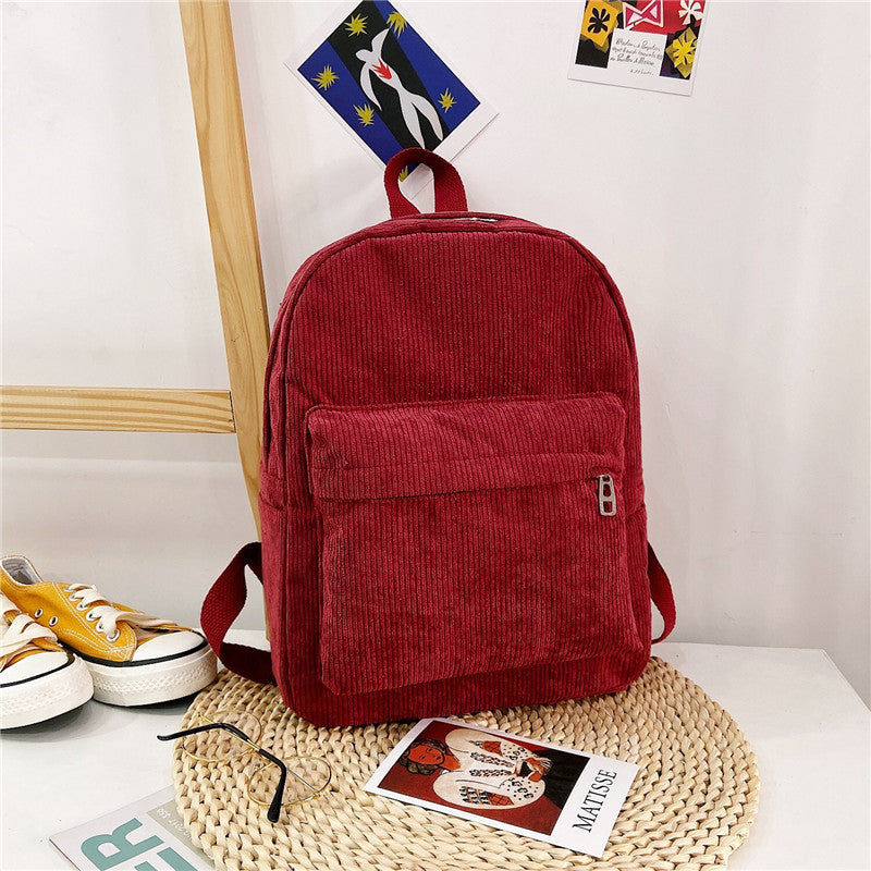 large capacity multi purpose college style new corduroy front pocket unisex backpack