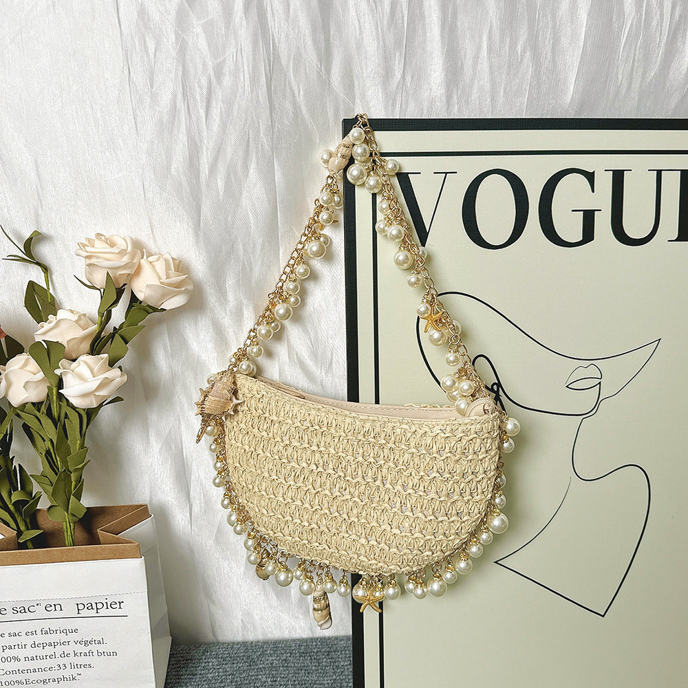 summer seaside holiday pearl conch straw bag