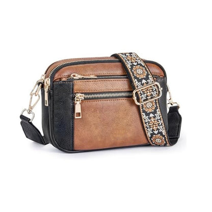 cow color matching multifunctional zipper crossbody bag
