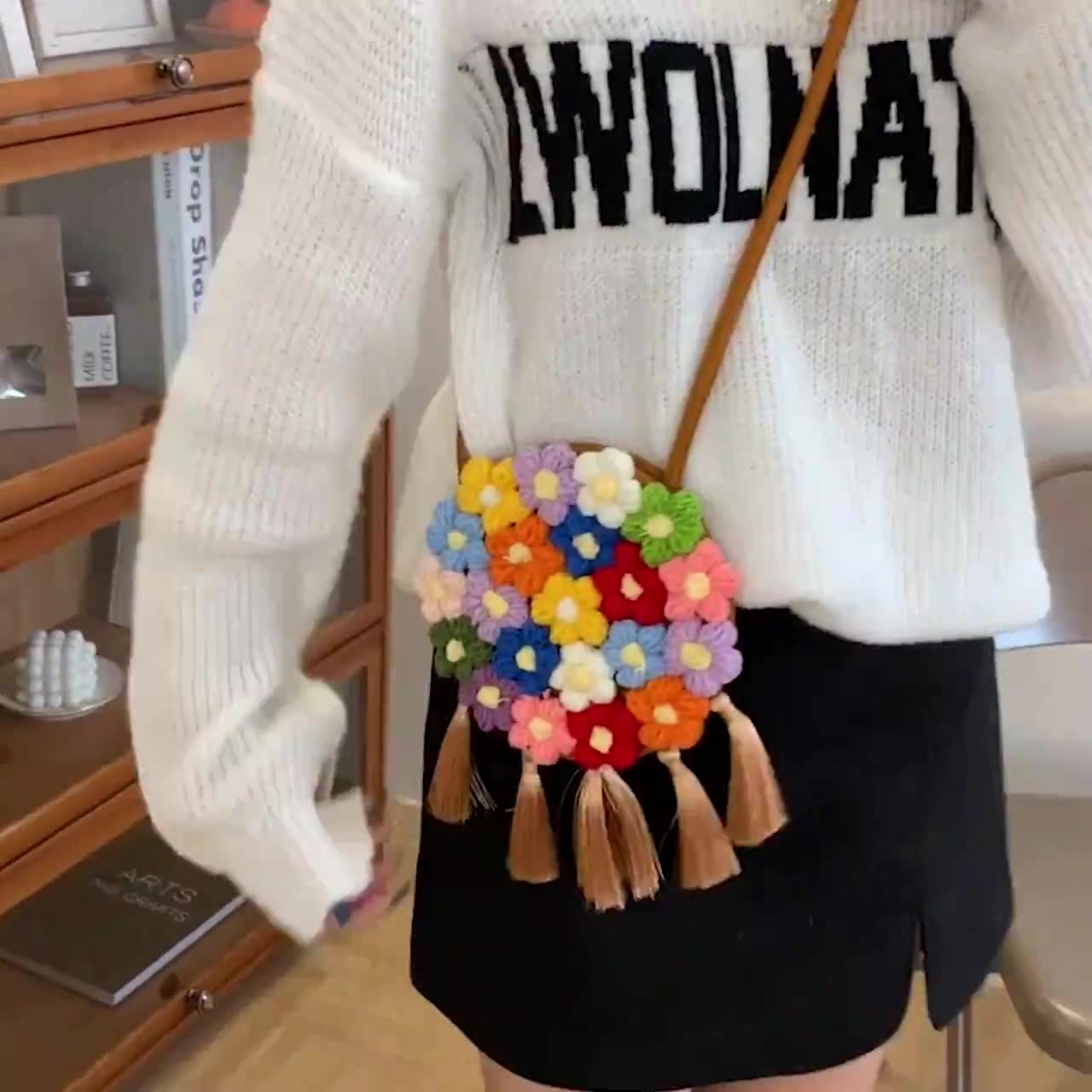 ethnic fluffy bag for women 2025 new fashion trend floral small round bag stylish and versatile can be worn on one shoulder or cross body