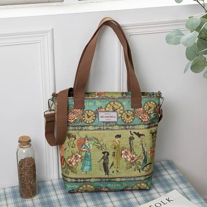 versatile large capacity floral canvas crossbody shoulder bag