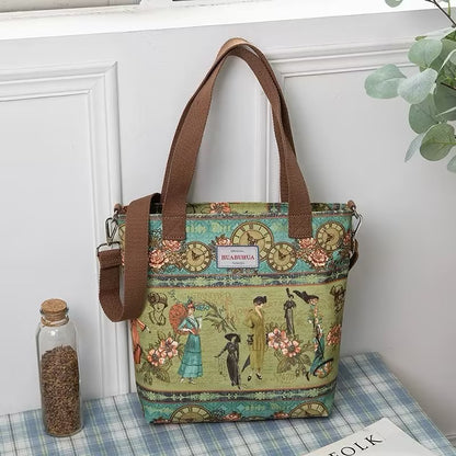 versatile large capacity floral canvas crossbody shoulder bag